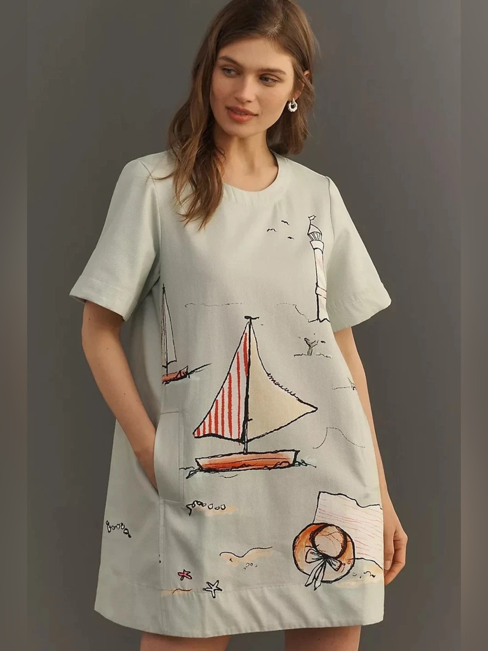 Anthropologie Emmy Short-Sleeve Swing Mini Dress by Maeve S NWT